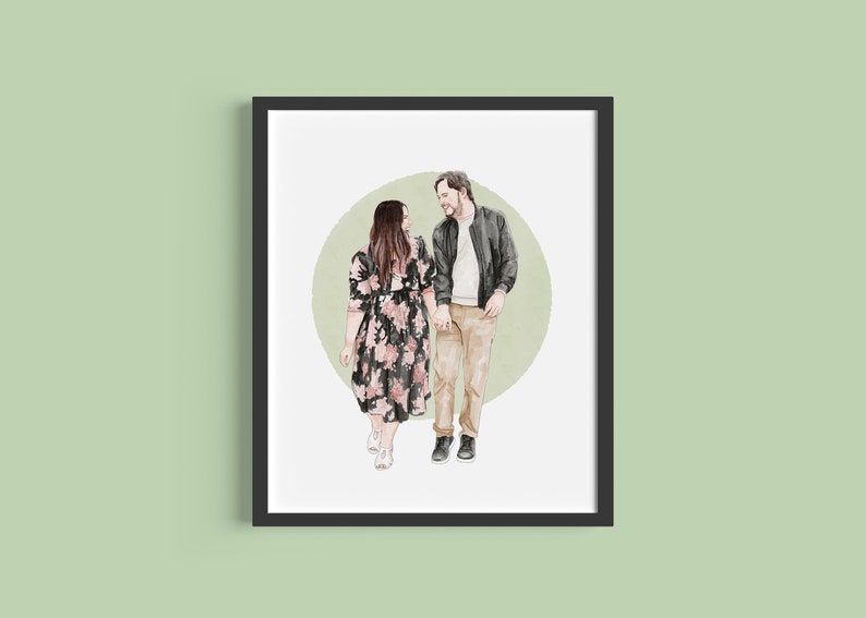 CUSTOM Couple Portrait Gift Hand Drawn Digital Print / Personalized Anniversary & Wedding Gift for Husband, Wife, Boyfriend / Watercolor image 3