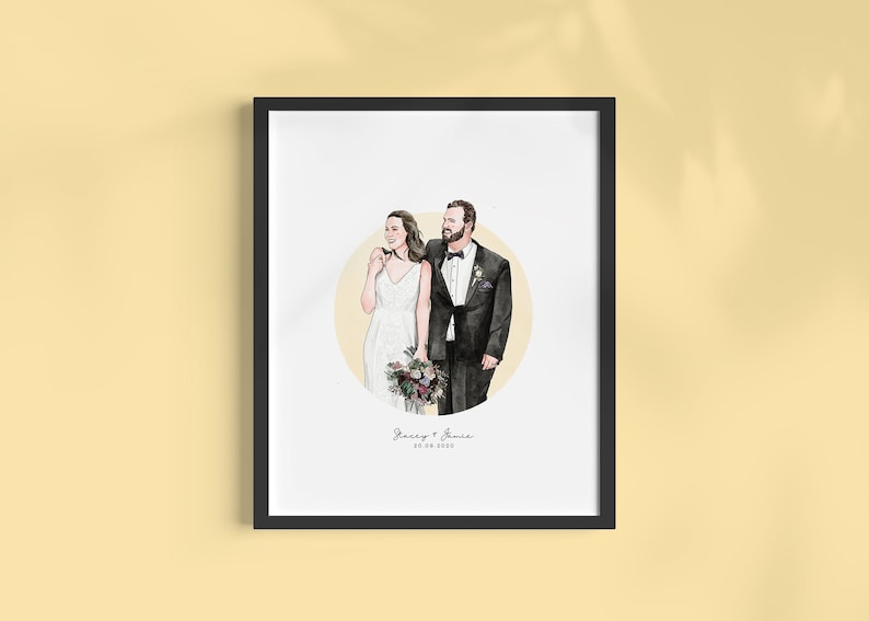 CUSTOM Couple Portrait Gift Hand Drawn Digital Print / Personalized Anniversary & Wedding Gift for Husband, Wife, Boyfriend / Watercolor image 4