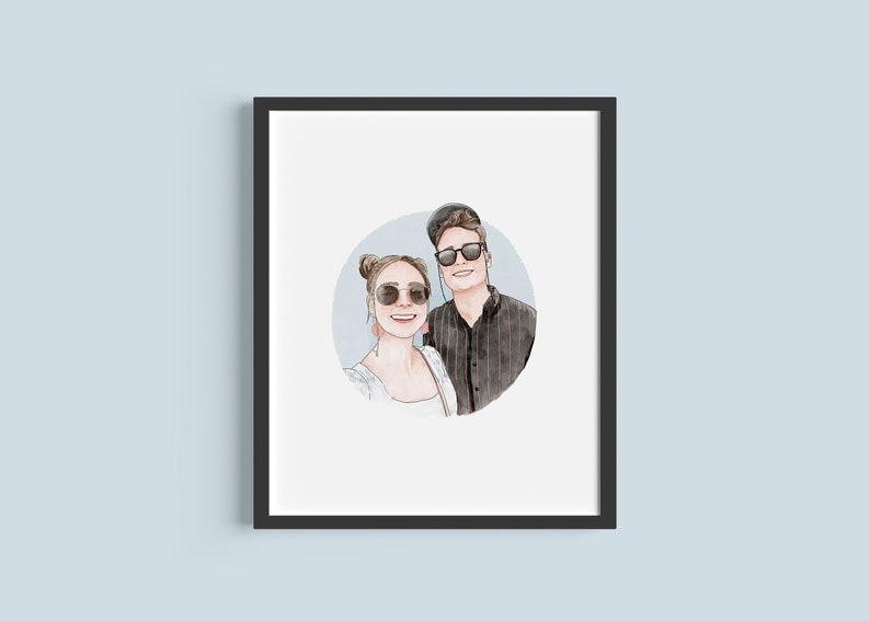 CUSTOM Couple Portrait Gift Hand Drawn Digital Print / Personalized Anniversary & Wedding Gift for Husband, Wife, Boyfriend / Watercolor image 2