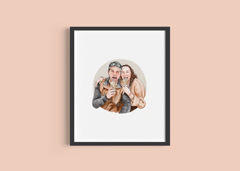 CUSTOM Couple Portrait Gift Hand Drawn Digital Print / Personalized Anniversary & Wedding Gift for Husband, Wife, Boyfriend / Watercolor image 8