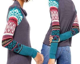 Free People Charcoal Combo Cowl Neck Sweater