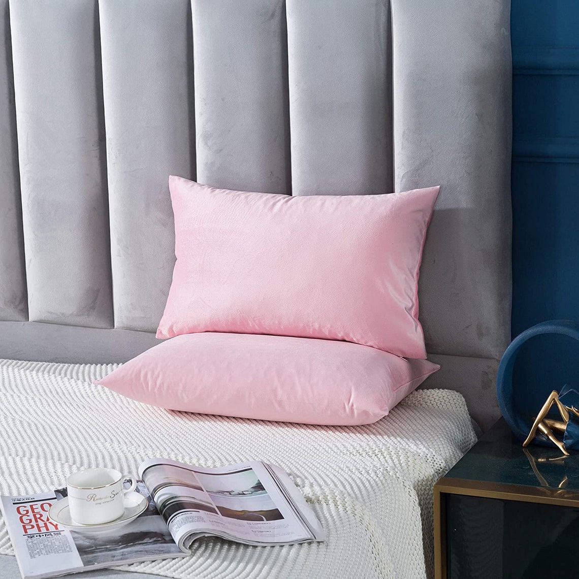 Light Pink Velvet Long Lumbar Throw Pillow Cover 14x36 18X18 Etsy