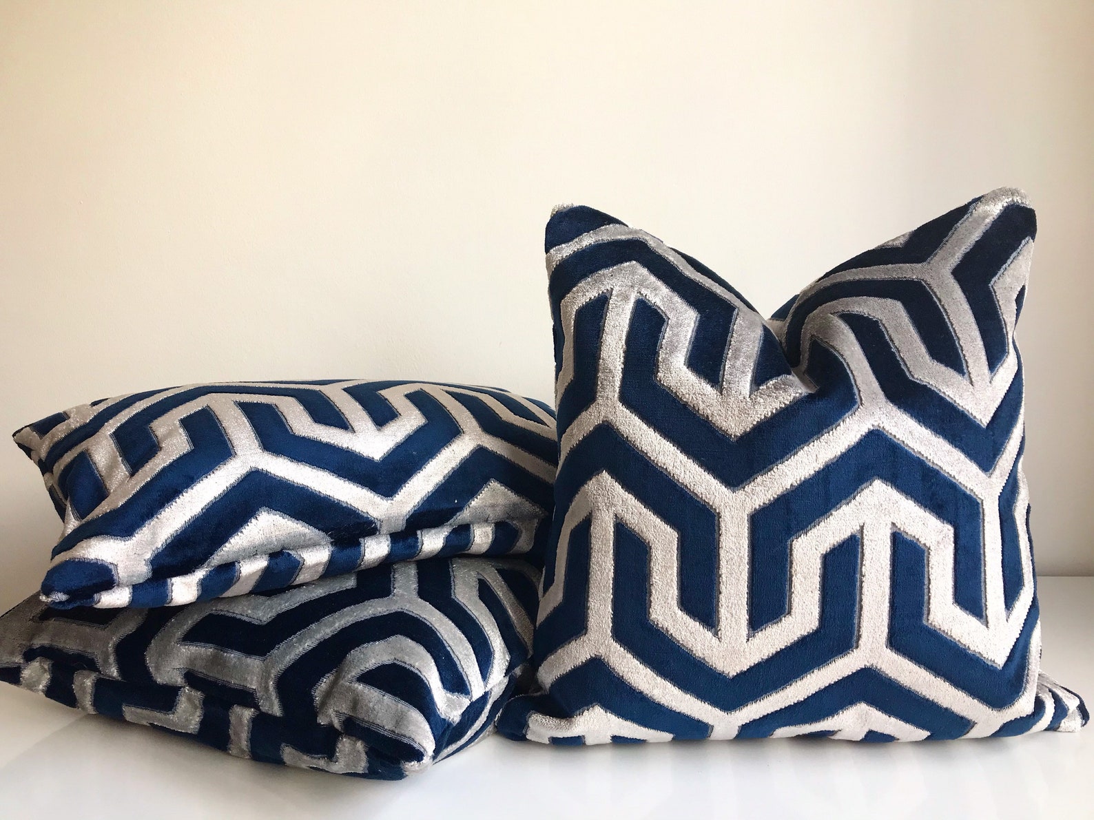 SALE Luxury Navy Blue Gray Velvet Pillow Cover Long Lumbar Etsy