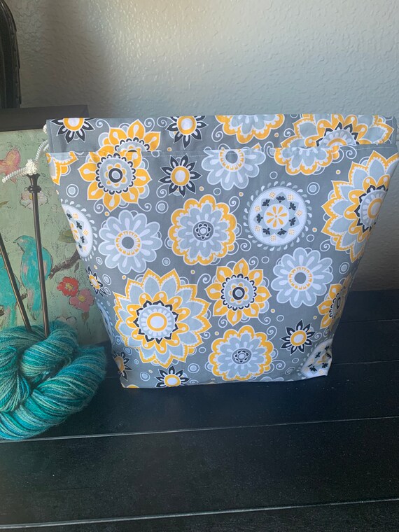 Drawstring knitting bag with grommets needlework two at a time socks crochet yarn project tote