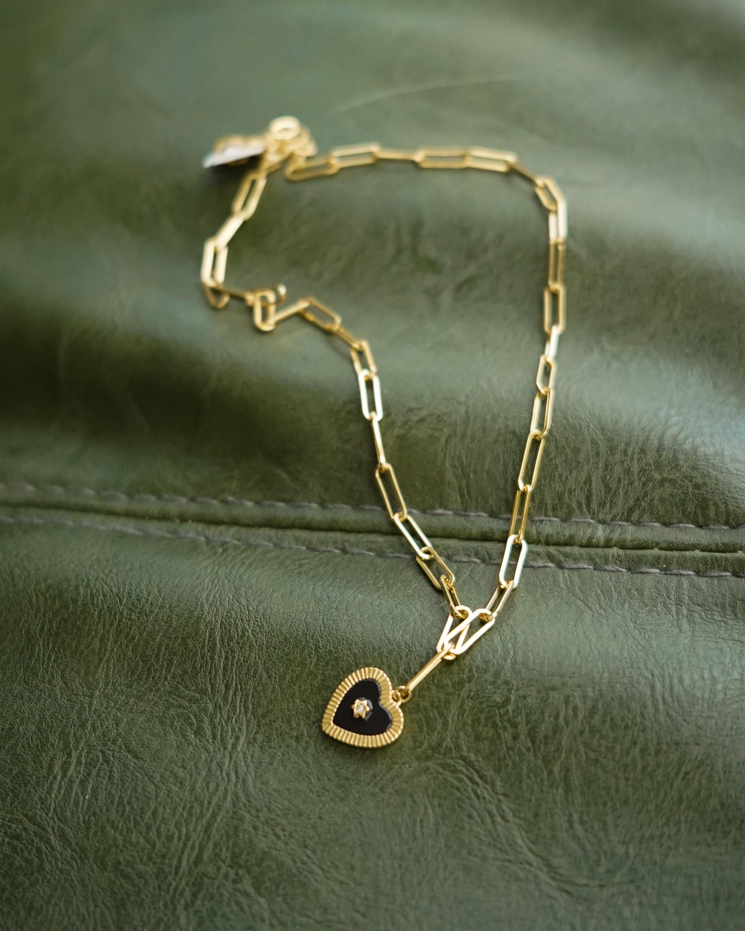 Mixed Heart Charm Necklace – Gold Chain with Elegant Black and Gold Heart Pendants