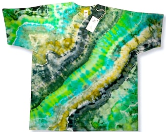 Green Tie Dyed Shirt, Made to order, Gifts for men, women and all people, wearable art geode clothes Bohemian Inspire T-Shirt, Bright color