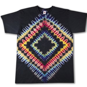 Neon Tie Dye Diamond Tee - Vibrant Psychedelic Ice-Dyed Cotton, Zig Zag Striped Shirt for Summer Cool Gift for Teens & Artistic Gift Idea