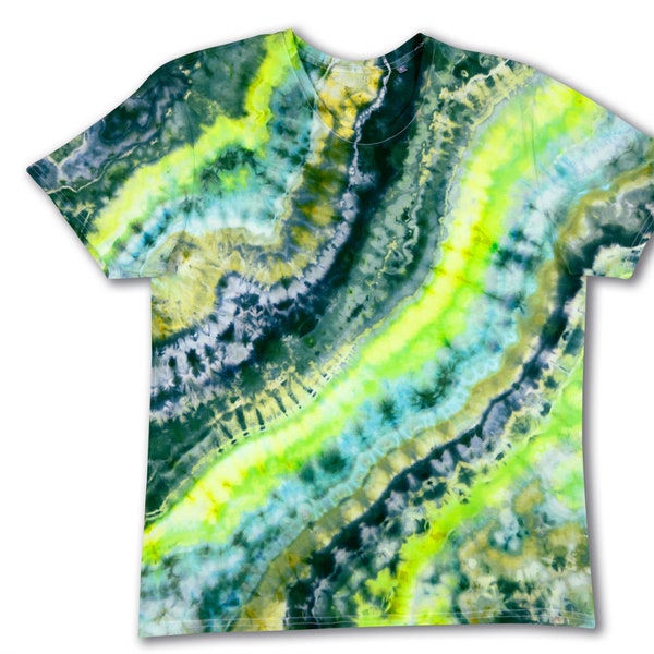 Grünes Batik-T-Shirt mit Rundhalsausschnitt XL-Größe – Handgefertigter Jake's Boho-Stil, handgefärbter Hippie-Chic – perfekt für Geburtstagsgeschenke und Festivalmode