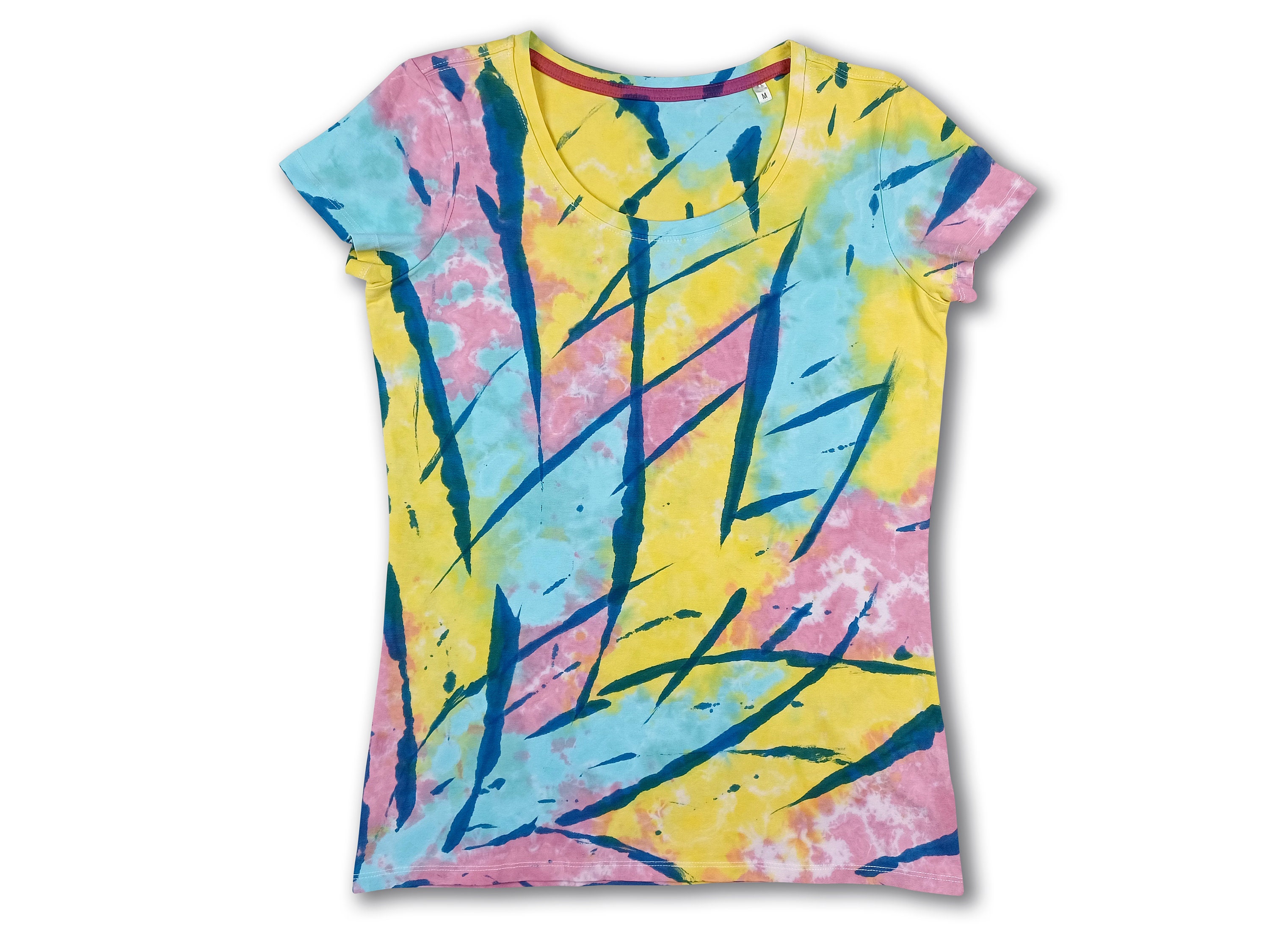 Pink Pastel Tie Dye Top, M size - Chic Geometric Pattern, Women tie dye - Soft Cotton Crew Neck Tee for Women, Trendy Summer Gift Idea