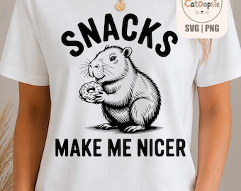 Capybara SVG PNG, Snacks Make Me Nicer SVG, Lustiges Capybara-Vektorbild, Cricut-Schnittdatei, Lasergravur-Design