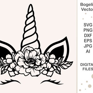 Unicorn Svg, Unicorn Face Svg, Unicorn Cut file, Svg for Shirts, Floral Unicorn Png, Cute Unicorn, Silhouette, Outline, Svg Cricut, Vector