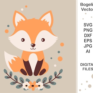 File Svg di volpe carina, file di taglio, Svg di volpe neonata, fiori, floreale, animali del bosco, cuccioli di animali della foresta, design Svg, Cricut, silhouette, maglietta