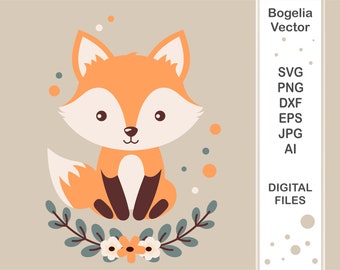 Cute Fox Svg file, Cut file, Baby Fox Svg, Flowers, Floral, Woodland Animals, Forest Baby Animals, Svg Design, Cricut, Silhouette, Shirt