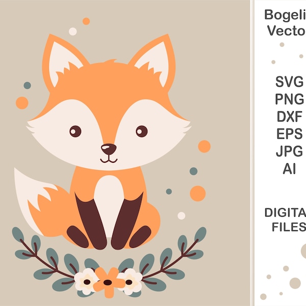 Niedliche Fuchs-Svg-Datei, geschnittene Datei, Baby-Fuchs-Svg, Blumen, Blumen, Waldtiere, Wald-Baby-Tiere, SVG-Design, Cricut, Silhouette, Shirt