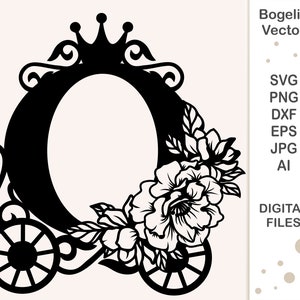 Floral Carriage Svg, Carriage Cut file, Princess Carriage, Carriage Frame, Princess Monogram Frame, Baby Girl, Svg for Shirts, Svg Designs