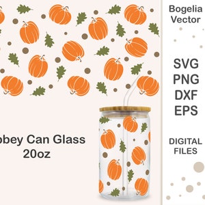 Calabaza Libbey Can Glass Svg, Envoltura sin costuras Libbey 20oz Svg, Otoño Café Vidrio Lata Svg, Cerveza Vidrio Svg, Cricut, Silueta, Png, Dxf, Vector