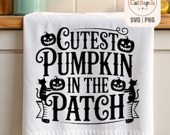 Niedlichster Kürbis im Beet (SVG/PNG), Halloween-Kürbis-Shirt-Design, Schwarze Katze (SVG), Cricut-Schnittdatei, Digitaler Download