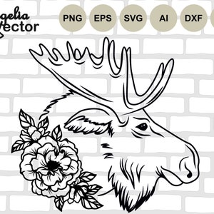 Łoś Svg, Kwiatowy Łoś Svg, Plik do cięcia, Kwiat, Łoś Svg, Projekt Boho Svg, Dzikie Zwierzę, Zwierzę Leśne, Natura, Koszulka Łoś Svg, Wektor, Cricut