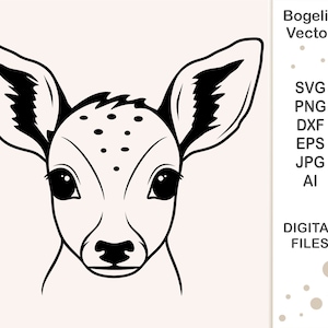 Deer Svg, Deer Face Cut file, Cute Baby Deer, Baby Animal Svg for Shirts, Woodland Animals Svg Designs, Reindeer, Forest Animal, Fawn Cricut