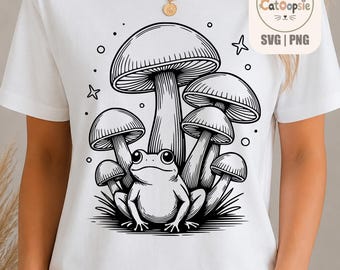 Niedlicher Froschpilz (SVG), Waldfrosch (Vektor), Waldkröte (PNG), Pilz-Clipart im Cottagecore-Stil, Lasergravur-Design, Cricut-Schnittdatei