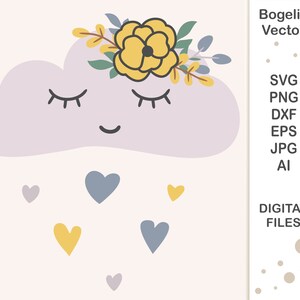 Floral Cloud Svg, Cut file, Cloud Svg, Heart Svg, Flowers Svg, Svg for Shirts, Svg Designs, Baby, Kids, Cricut, Silhouette, Png, Eps, Dxf