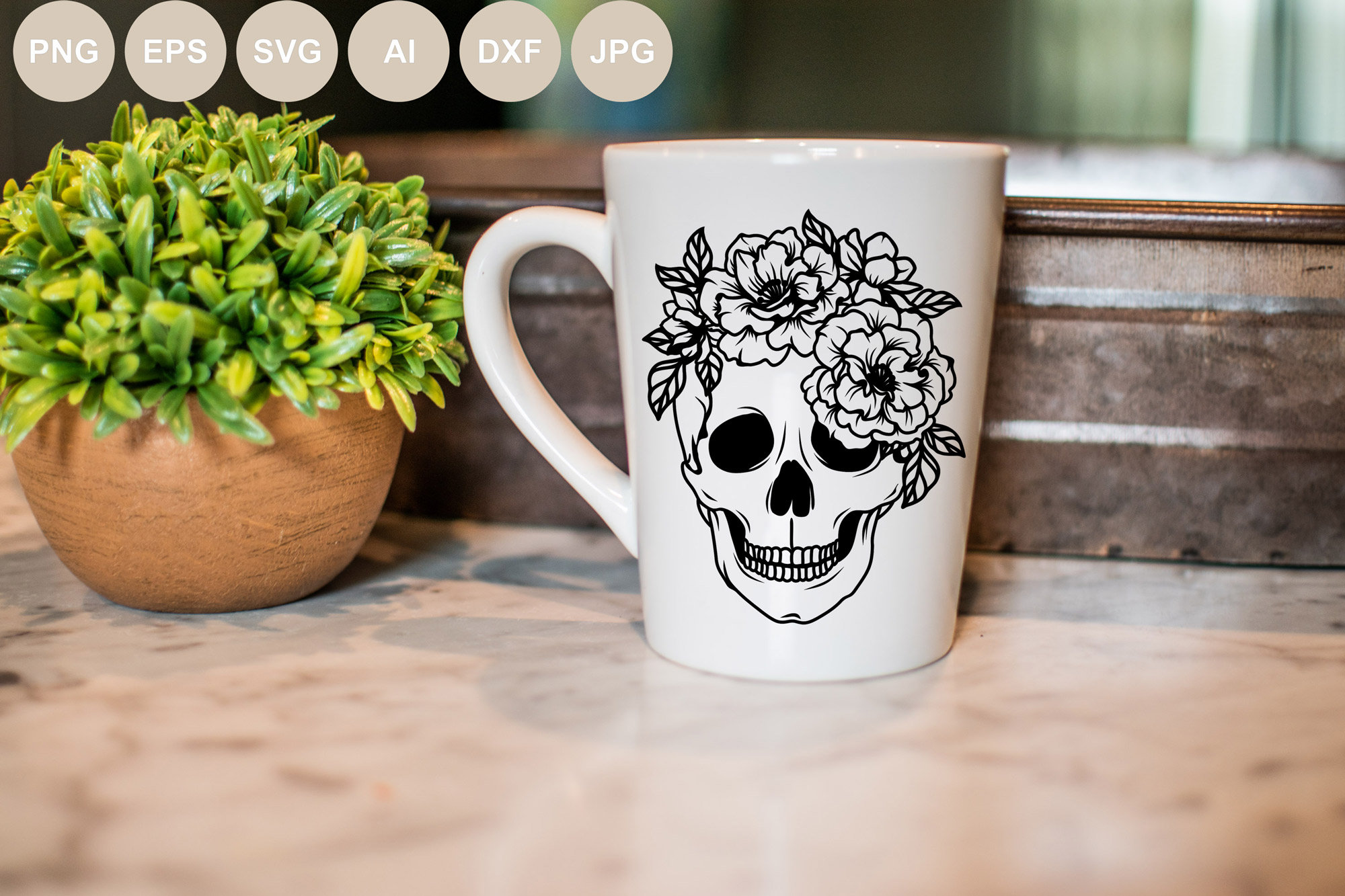 Skull Flower Crown Svg Skull Cut File Floral Skull Svg Etsy