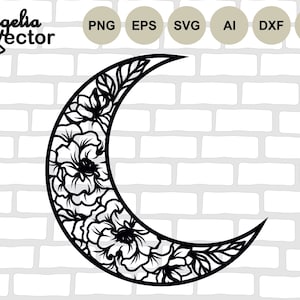 Crescent Moon with Flowers Svg, Moon Svg, Moon Cut file, Floral Moon Svg, Boho Svg file, Celestial, Bohemian, Hippie, Witchy, Cricut