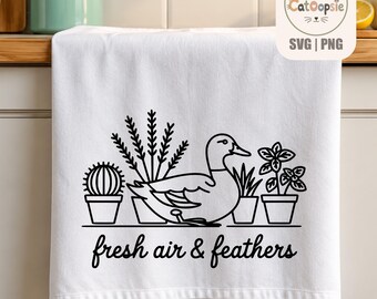 Frische Luft & Federn SVG PNG, Enten-Bauernhaus SVG, Enten-Küchenschild, Lasergravur-Vektor, Cricut-Schnittdatei