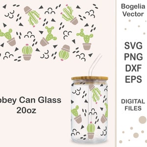 Libbey Glas 20 Unzen Kaktus Svg, Schnitt-Datei, Nahtlose Wrap Libbey Dose Glas Svg, Succulent, Wrap Art, Cricut, Silhouette, Clipart, Png