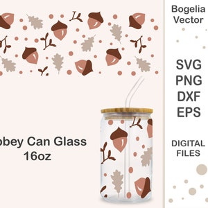 Fall Svg for Libbey Can Glass 16oz, Seamless Wrap Libbey Glass Can Svg, Beer Can Glass Svg, Acorn Svg, Silhouette, Cricut, Png, Dxf, Eps