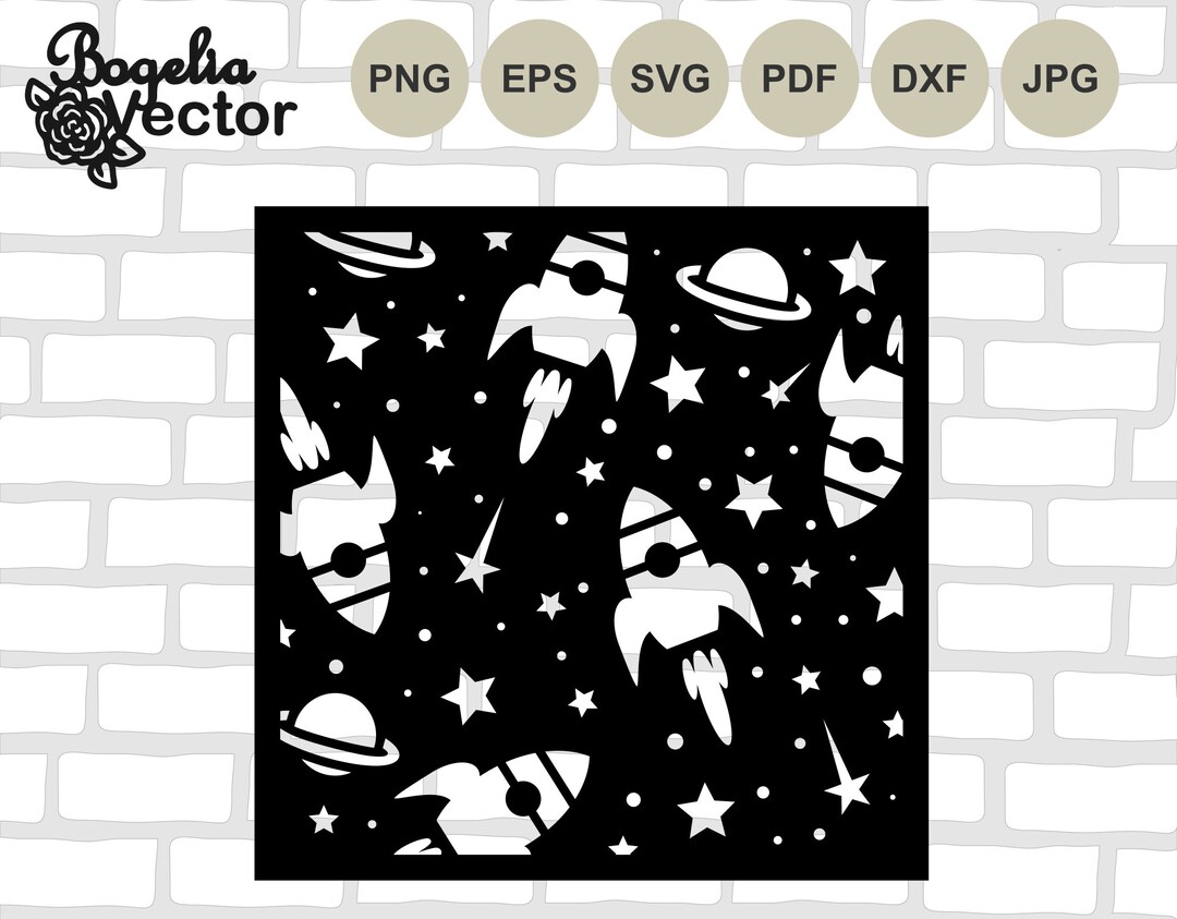 Stencil Template Space Svg, Cut File, Space Pattern Svg, Rockets Svg ...