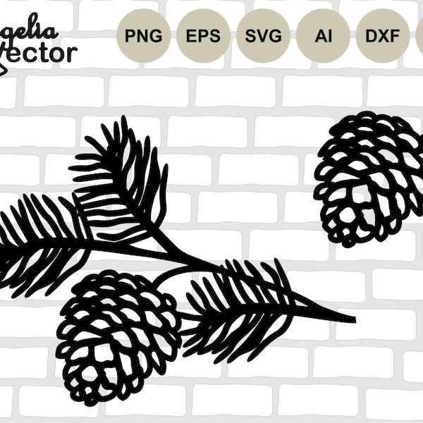 Fir Tree Branch Svg file, Pinecone svg, Pinecone Cut file, Christmas Svg, Christmas Tree Png, Winter Clip art, Evergreen, Holiday, Cricut