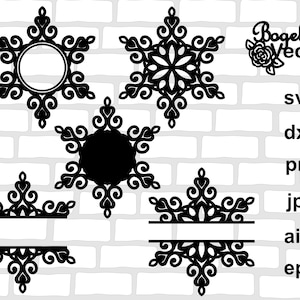 Snowflake Svg file bundle, Snowflake Cut file, Christmas Svg, Snowflake Split Frame, Circle Frame, Wreath, Christmas Ornament, Holiday Sign