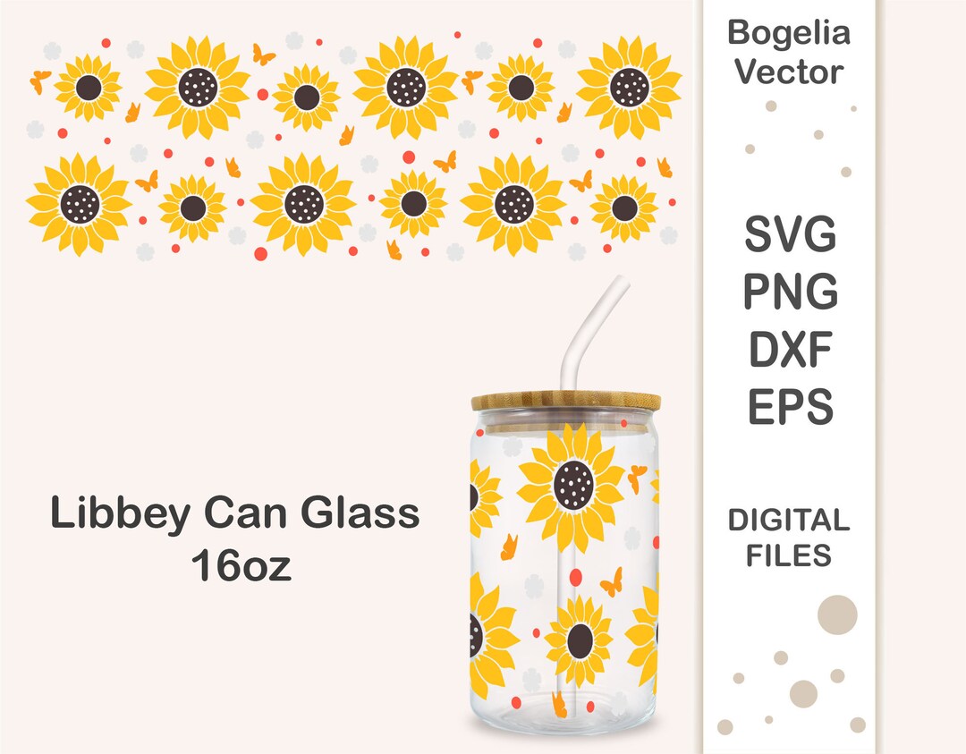 Sunflower Seamless Wrap Libbey Svg, Seamless Wrap for Libbey Can Glass ...