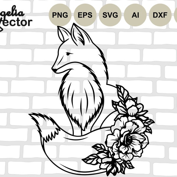 Fox Svg, Floral Fox Svg, Fox Cut file, Cute Animal Svg, Woodland Animals, Wild Animal, Forest, Boho, Flowers, Clipart, Silhouette, Svg Shirt