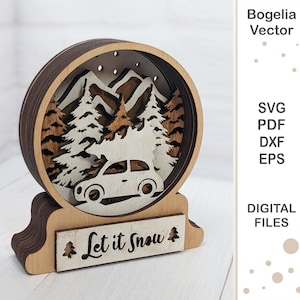 Plik wycinany laserowo 3D Snow Globe, Layered Svg, ozdoba świąteczna, szablon wycinany z papieru, kryształowa kula, dxf, cricut, sylwetka, wektor Holiday