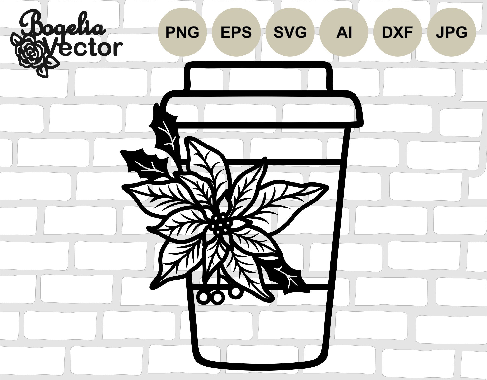 Christmas Coffee Cup Svg Design Floral Coffee Svg Christmas Etsy