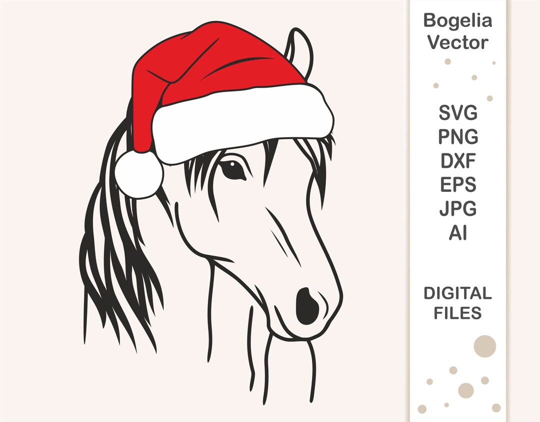 Horse With Santa Hat Svg, Christmas Svg, Svg Cut File, Horse With Hat