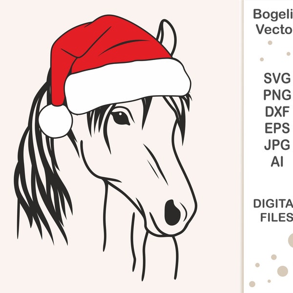 Horse with Santa Hat Svg, Christmas Svg, Svg Cut file, Horse with Hat, Horse Svg for Shirts, Horse Cut file, Christmas Animal Svg Designs