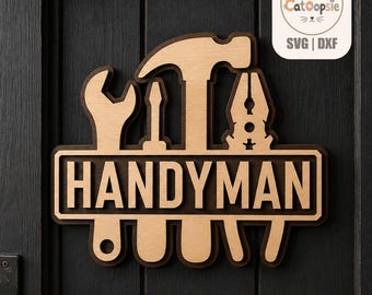 Handwerker-Holzschild (SVG), lasergeschnittenes Schild, Werkstatttürschild, 3D-Holzschild (Vektor), Glowforge SVG, CNC, Lasergravur, SVG, PNG, DXF