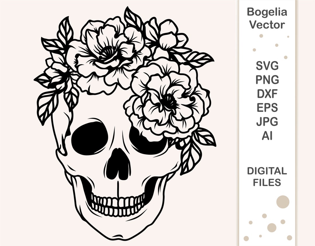 Skull Flower Crown Svg, Skull Cut File, Floral Skull Svg, Flowers Skull