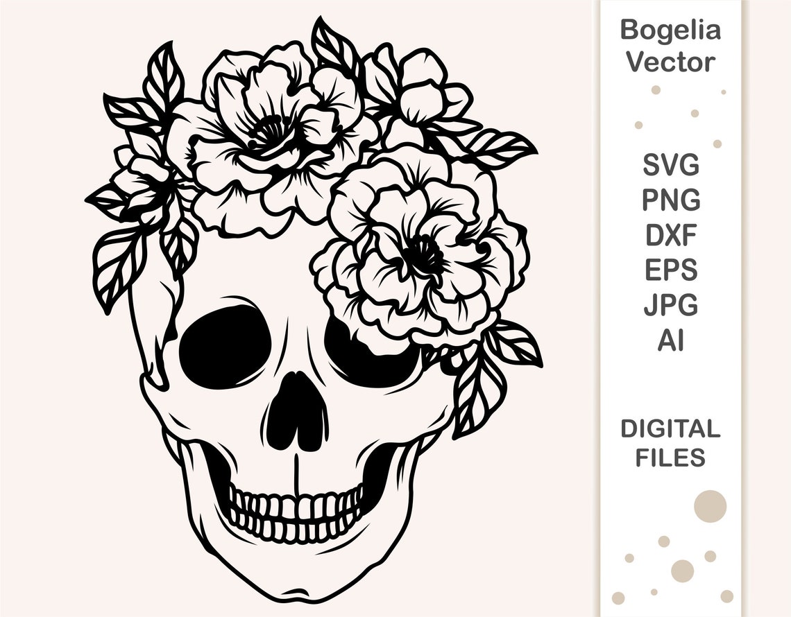 Skull Flower Crown Svg Skull Cut File Floral Skull Svg Etsy