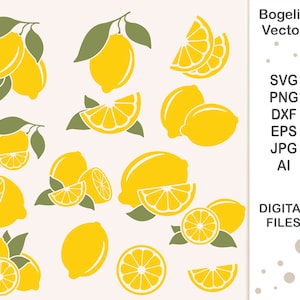 Pakiet plików Lemons Svg Cut, Lemonade Svg, Lemon Slice Svg, Lemon Wedge Svg, Fruit Svg, Citrus, Cricut, Silhouette, Clipart, Koszulki, Projekty