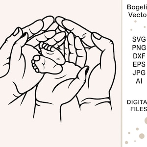 Pés de bebê nas mãos Svg para Cricut, recém-nascido, menina, vida de mãe, menino, pai, família, chá de bebê png, fotos de mamãe, novo, crianças, maternidade