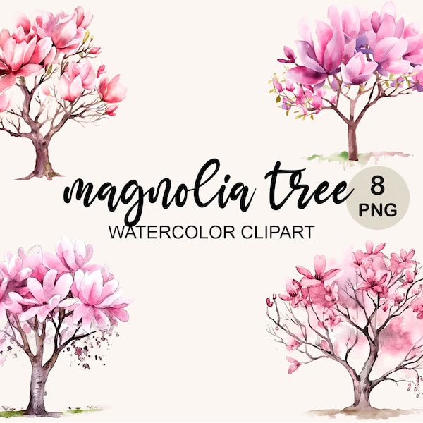 Magnolia Tree Clipart Png, Watercolor Magnolia Png, Magnolia Clipart, Floral Tree Png, Flowers, Png instant download, commercial use, bundle