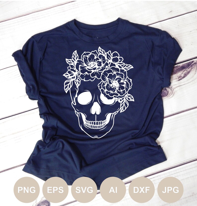 Skull Flower Crown Svg Skull Cut File Floral Skull Svg Etsy