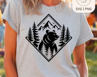 Bär Wildnis SVG, Bergbär Wald SVG, Wildtier-Abenteuer PNG, rustikales Outdoor Natur Design, Camping Cricut Cut-Datei, Gravur