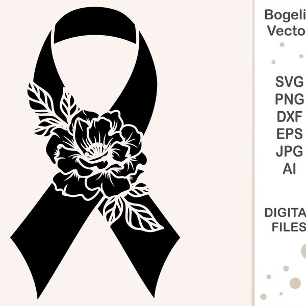 Awareness Ribbon Svg, Breast Cancer Ribbon Svg, Cut file, Floral Pink Ribbon Svg, Ribbon with Flowers Svg Shirts, Recovery, Survivor, Cricut