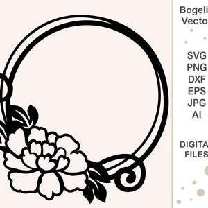 Floral Frame Svg, Round Frame Svg, Round Floral Frame, Floral Frame Cut File, Flower Monogram Frame, Round Shape Frame, Wedding Frame