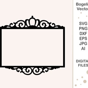 Cadre rectangulaire Svg, fichier coupé, couronne Svg, dessins princesse, couronne royale Svg pour chemises, cadre royal, contour, cadre photo, géométrique